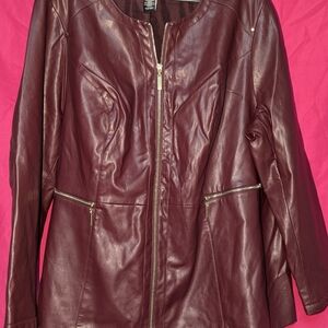 Catherine's "Black Label" Burgundy Faux Leather Jacket Woman's Plus Size 1X